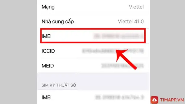 Check mã IMEI bằng ứng dụng Cài Đặt