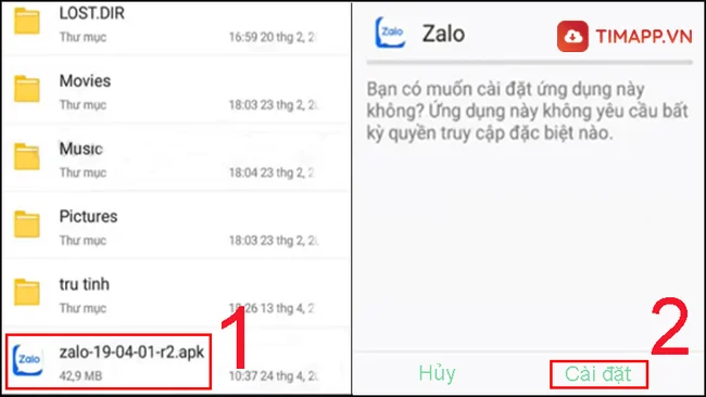 Tải và cài đặt Zalo về điện thoại Samsung bằng APK