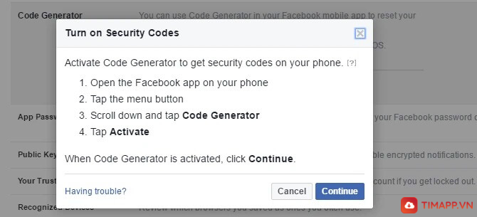 Cách tạo mã đăng nhập Facebook