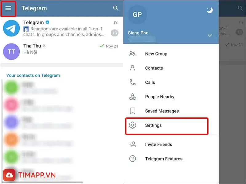Cách ẩn số điện thoại trên Telegram với điện thoại Android
