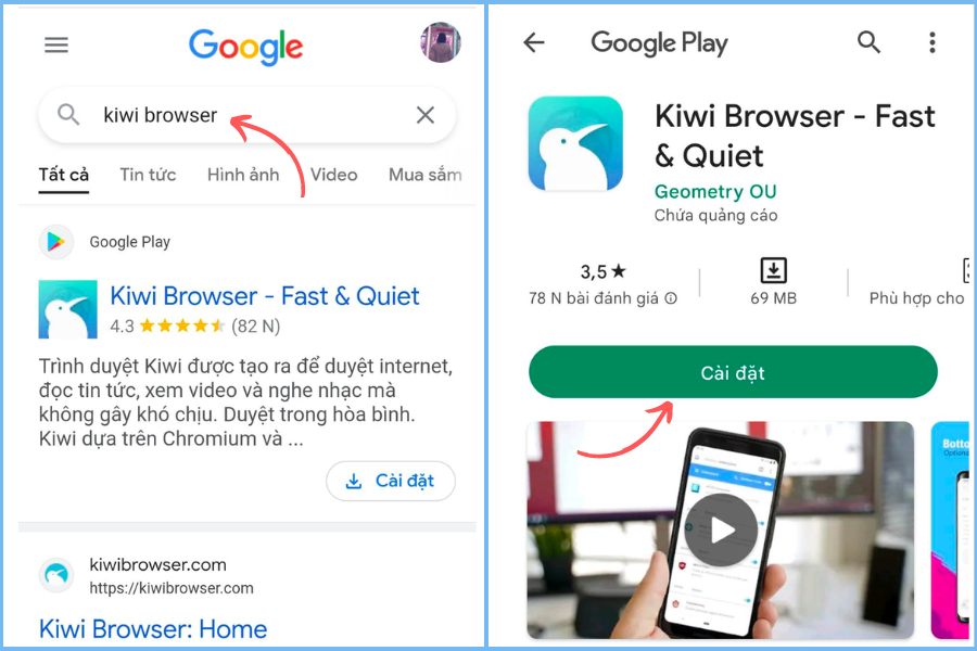 cài đặt ứng dụng  Kiwi Browser
