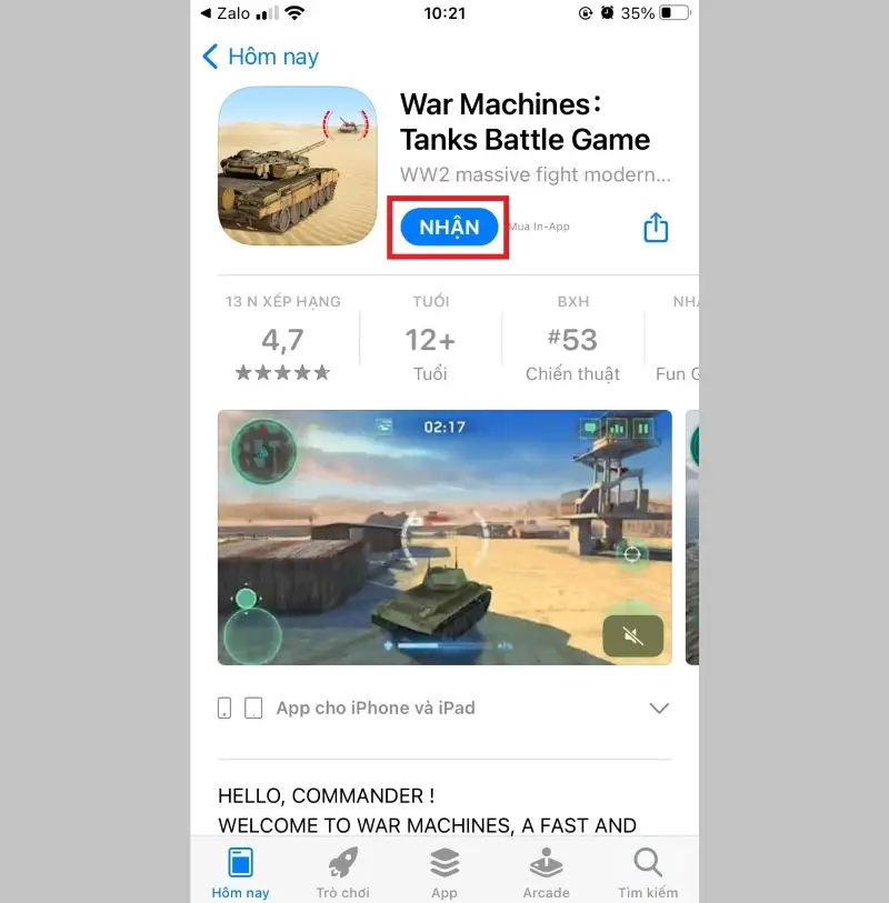 Cài đặt War Machines: Tanks Battle Game cho IOS