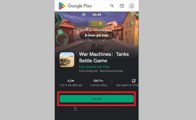 Cài đặt War Machines: Tanks Battle Game cho Android