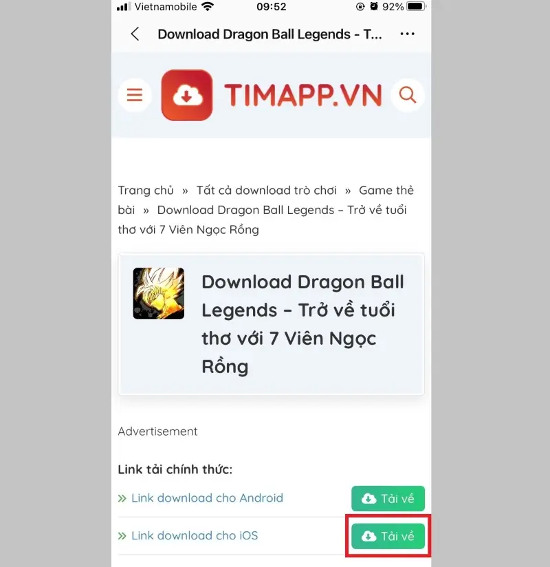 Cách tải game Dragon Ball Legends trên iOS