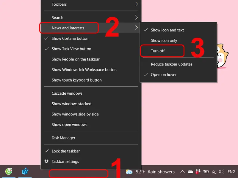 thanh taskbar bi do